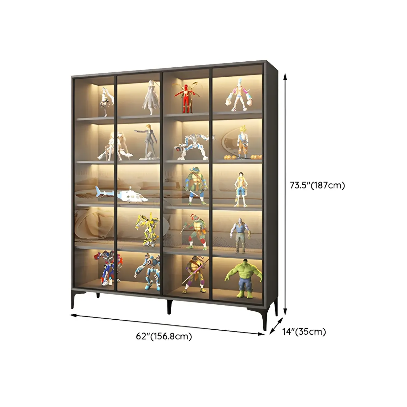 Freestanding Black Tempered Glass Wood Display Cabinet Image - 31