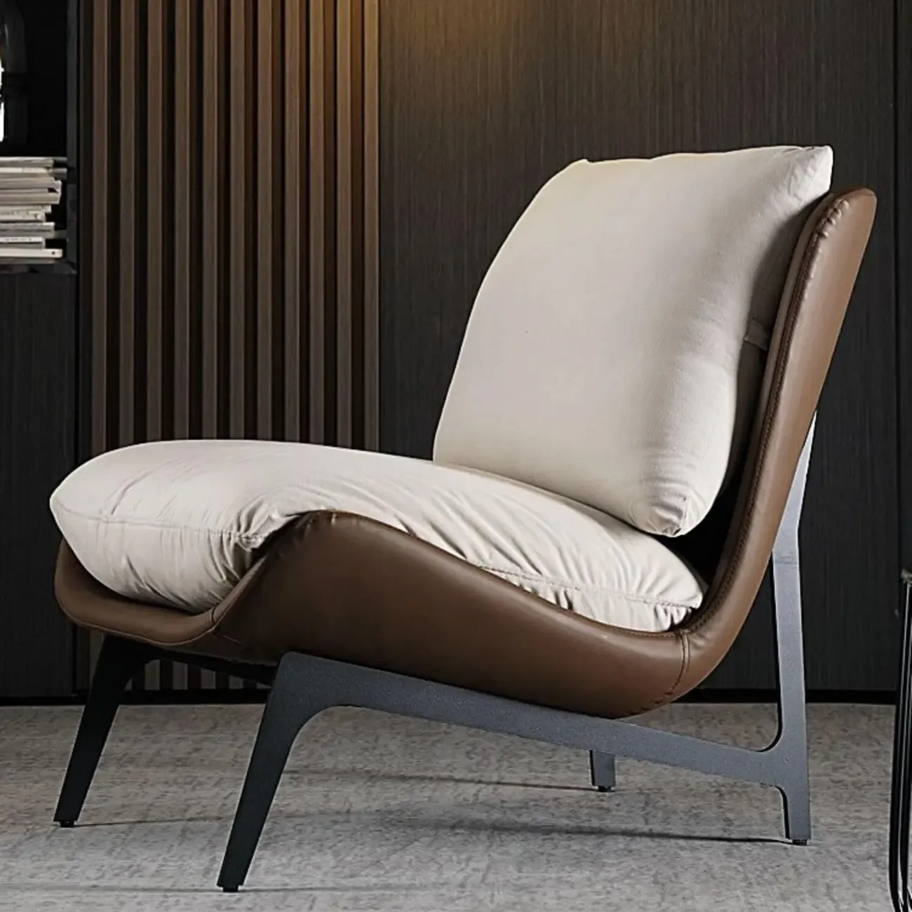 Modern Leather Armless Chair with High Pillow Back Image - 1