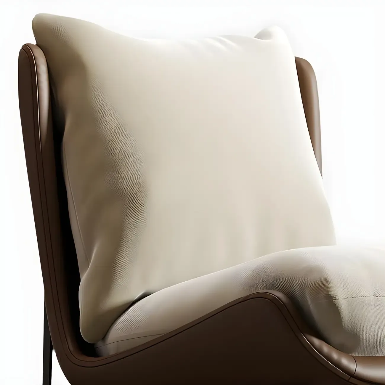 Modern Leather Armless Chair with High Pillow Back Image - 10