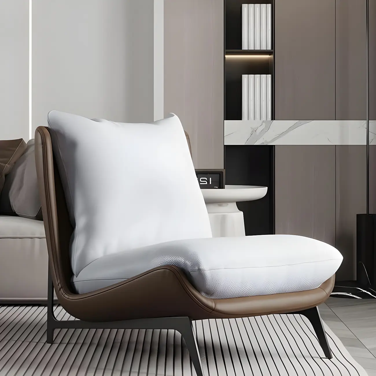 Modern Leather Armless Chair with High Pillow Back Image - 23 | homeyfad