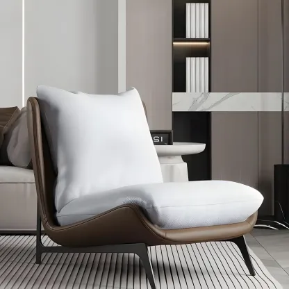 Modern Leather Armless Chair with High Pillow Back Image - 23