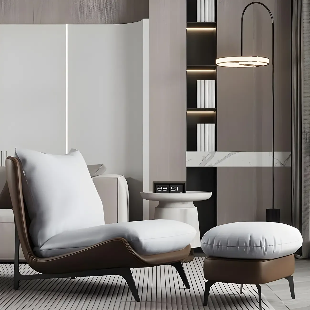 Modern Leather Armless Chair with High Pillow Back Image - 16