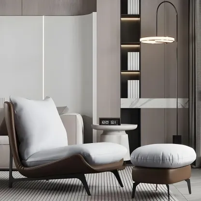 Modern Leather Armless Chair with High Pillow Back Image - 16