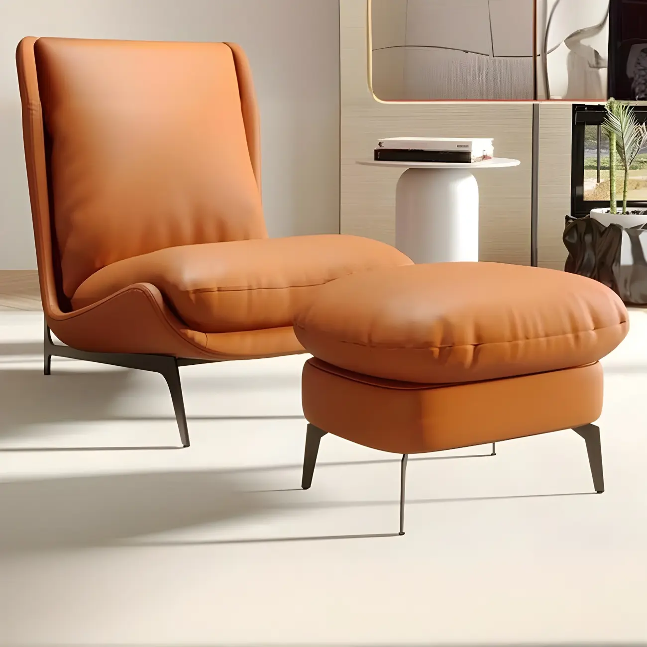 Modern Leather Armless Chair with High Pillow Back Image - 6 | homeyfad