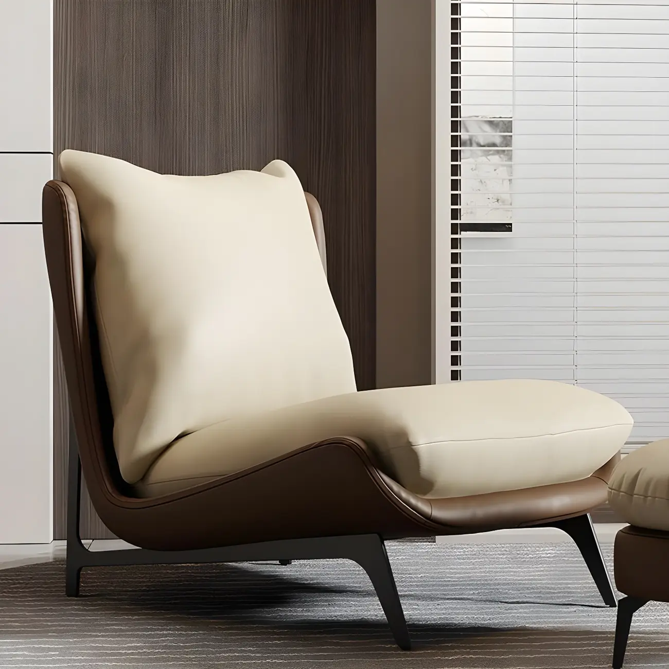 Modern Leather Armless Chair with High Pillow Back Image - 4 | homeyfad