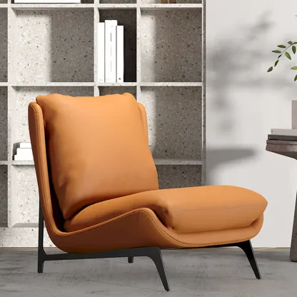 Modern Leather Armless Chair with High Pillow Back Image - 9