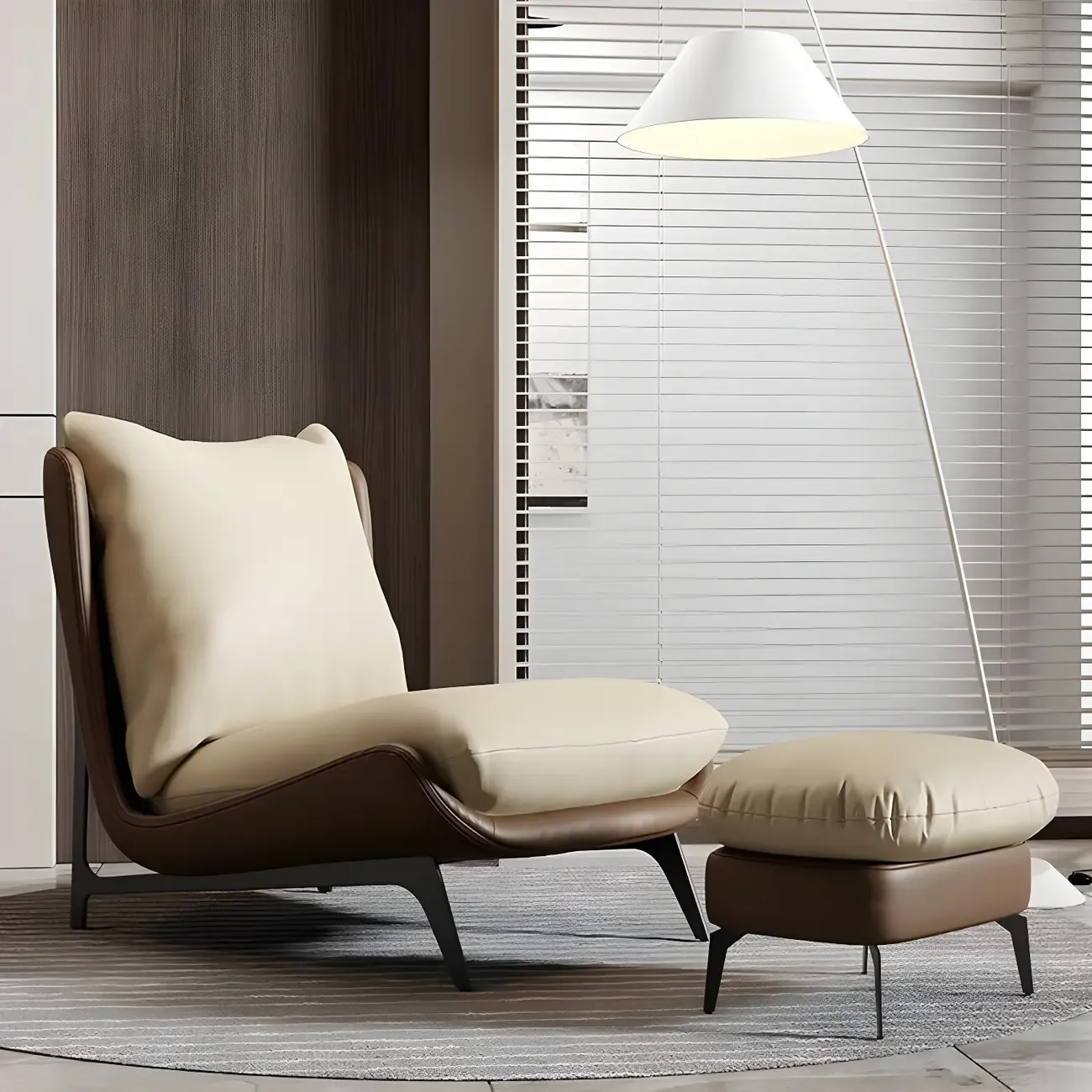 Modern Leather Armless Chair with High Pillow Back Image - 5