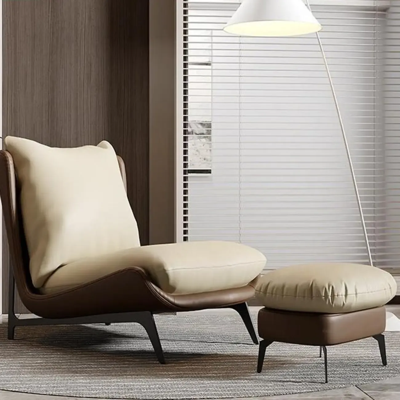Modern Leather Armless Chair with High Pillow Back Image - 14