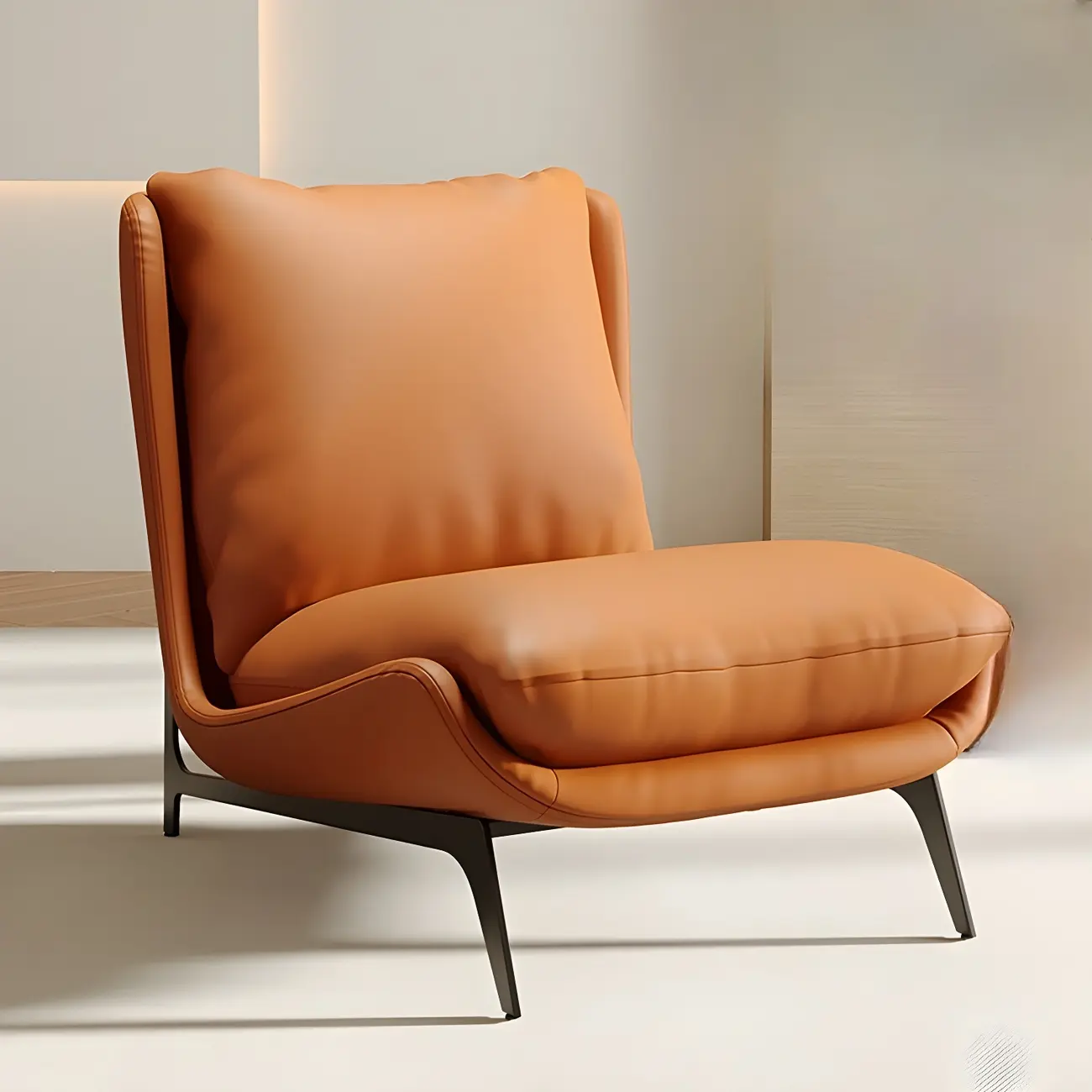 Modern Leather Armless Chair with High Pillow Back Image - 15 | homeyfad