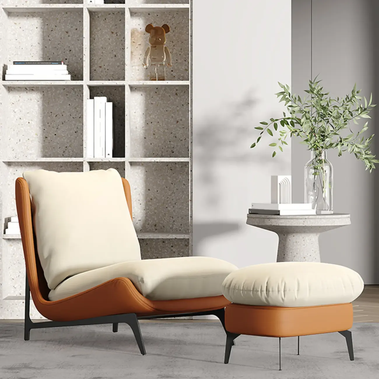 Modern Leather Armless Chair with High Pillow Back Image - 18