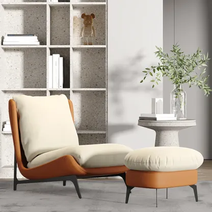 Modern Leather Armless Chair with High Pillow Back Image - 18