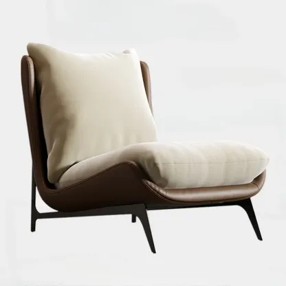 Modern Leather Armless Chair with High Pillow Back Image - 17