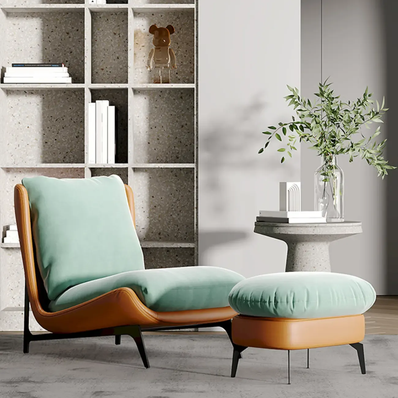 Modern Leather Armless Chair with High Pillow Back Image - 24