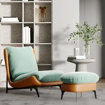 Modern Leather Armless Chair with High Pillow Back Image - 24