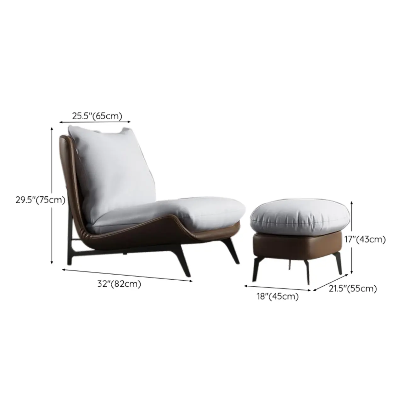 Modern Leather Armless Chair with High Pillow Back #size | homeyfad