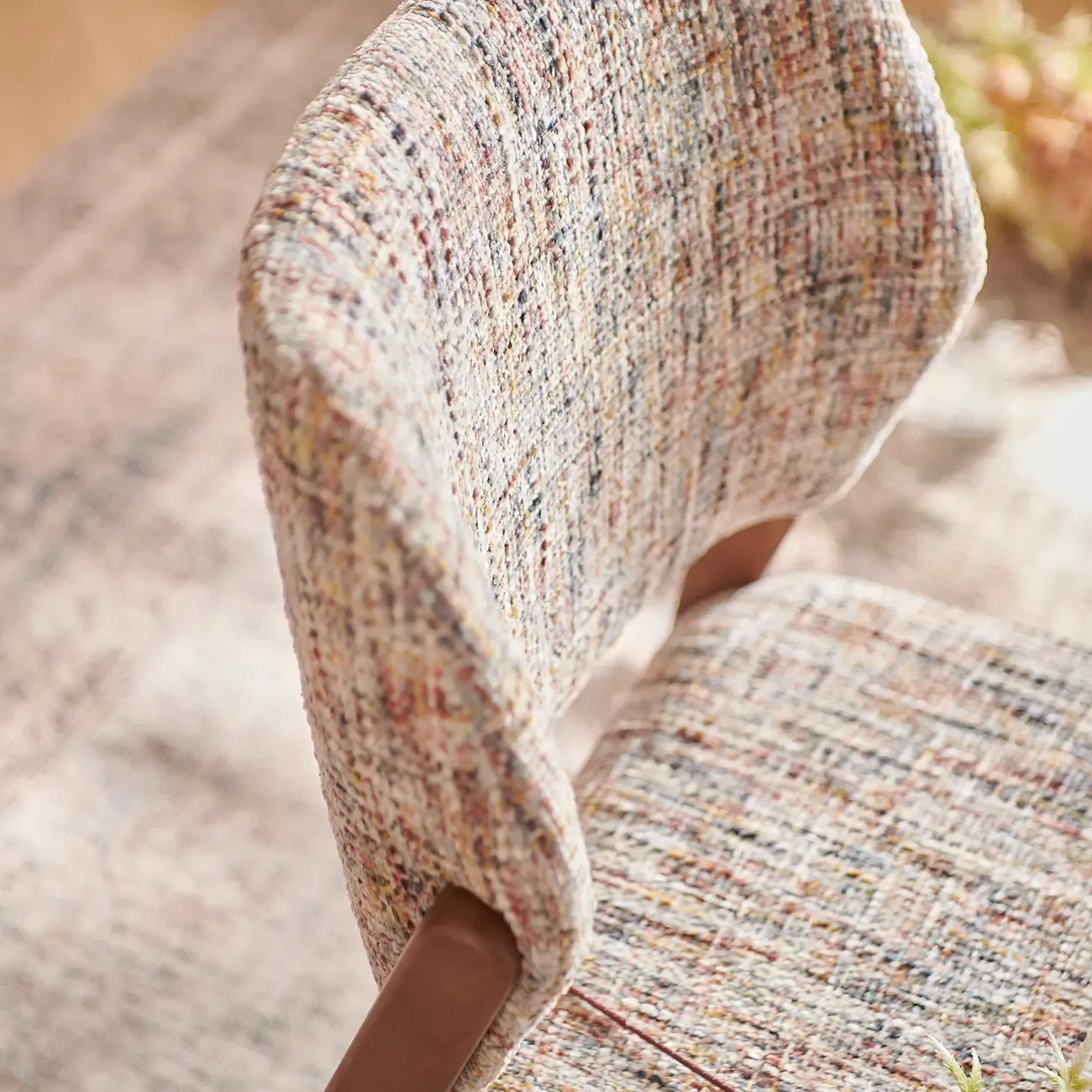 Mid Century Modern Wood Fabric Dining Chair Upholstery Image - 5