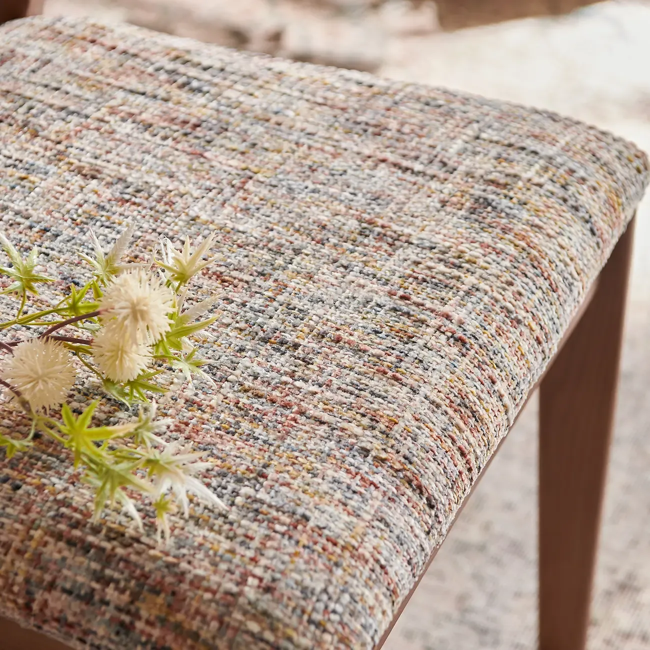 Mid Century Modern Wood Fabric Dining Chair Upholstery Image - 6