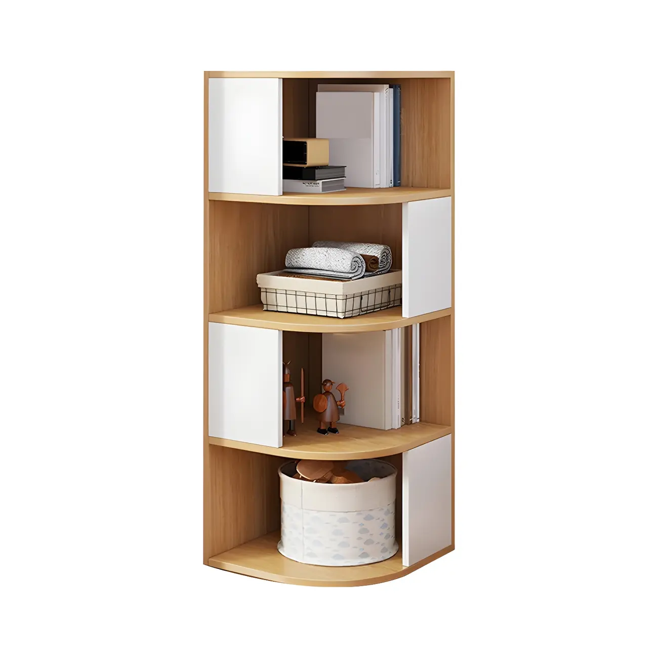 Narrow Modern 5-Tier Wood Brown Corner Bookcase Image - 10 | homeyfad
