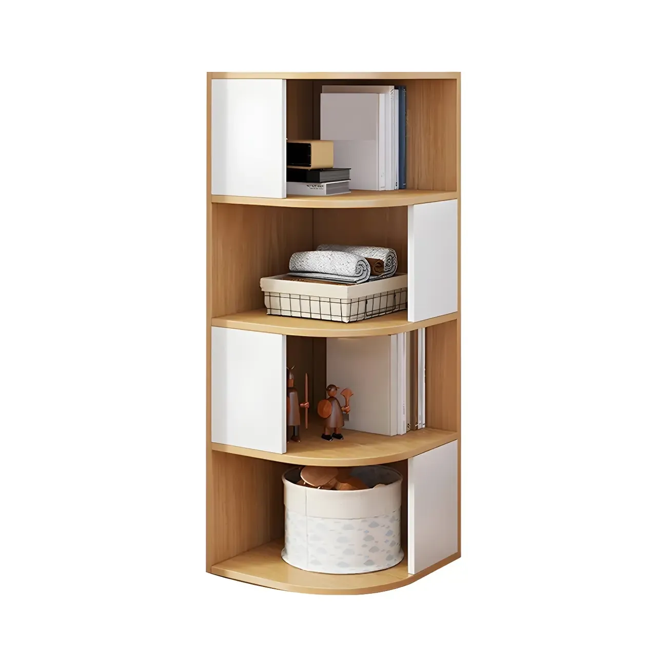 Narrow Modern 5-Tier Wood Brown Corner Bookcase Image - 10