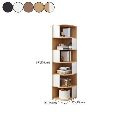 Narrow Modern 5-Tier Wood Brown Corner Bookcase #size