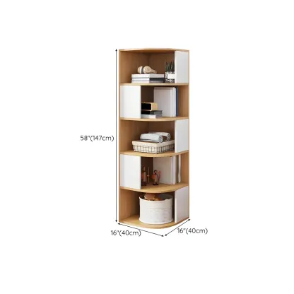Narrow Modern 5-Tier Wood Brown Corner Bookcase Image - 18
