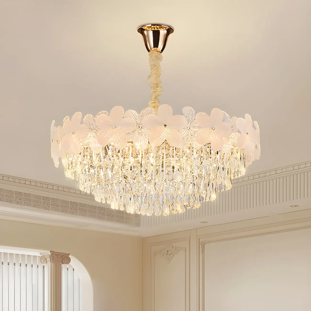 Golden Flower Crystal Chandelier Elegant LED for Living Room Image - 3 | homeyfad