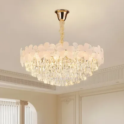 Golden Flower Crystal Chandelier Elegant LED for Living Room Image - 3