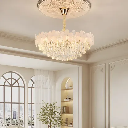 Golden Flower Crystal Chandelier Elegant LED for Living Room Image - 4