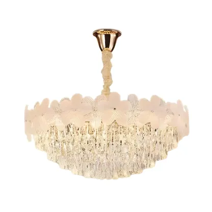 Golden Flower Crystal Chandelier Elegant LED for Living Room Image - 7