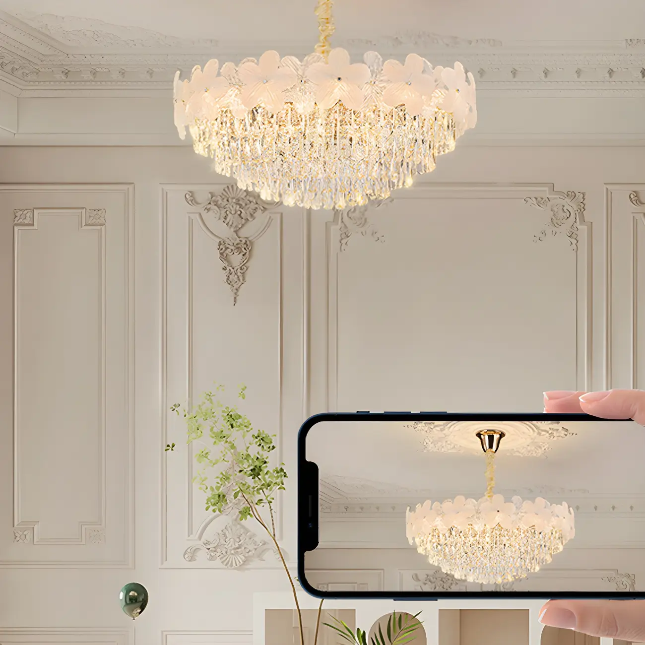 Golden Flower Crystal Chandelier Elegant LED for Living Room Image - 10 | homeyfad