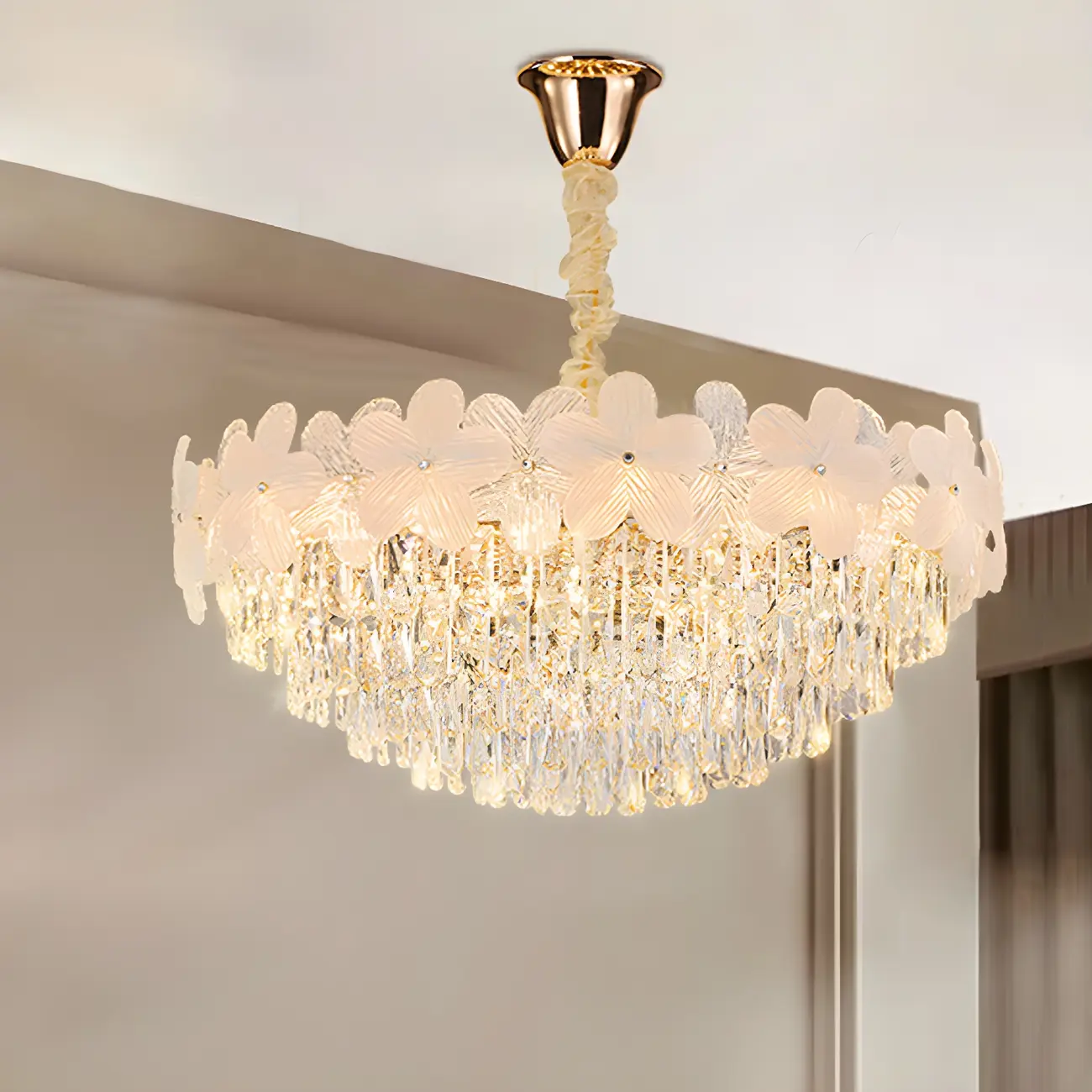 Golden Flower Crystal Chandelier Elegant LED for Living Room Image - 1 | homeyfad