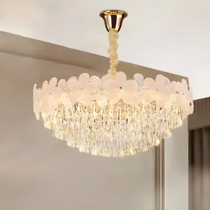 Golden Flower Crystal Chandelier Elegant LED for Living Room Image - 1