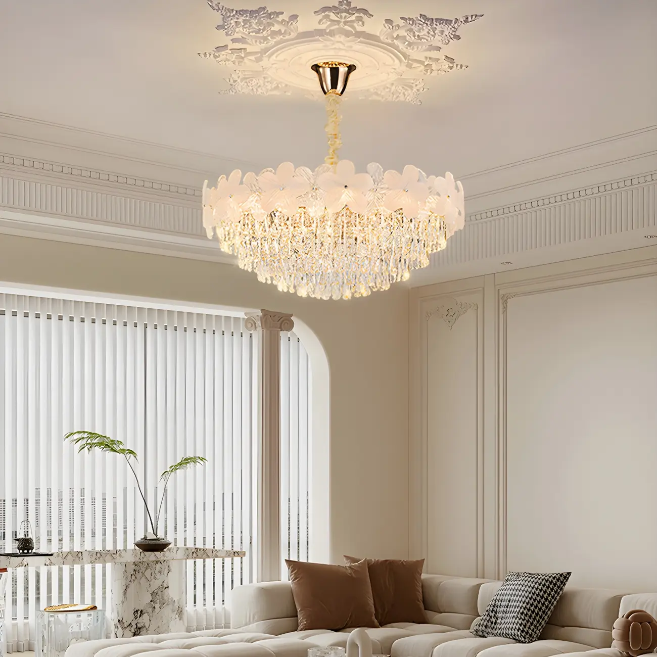 Golden Flower Crystal Chandelier Elegant LED for Living Room Image - 11 | homeyfad