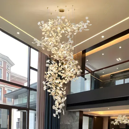 Gold Crystal Linear Glass Modern Chandelier Light Image - 2
