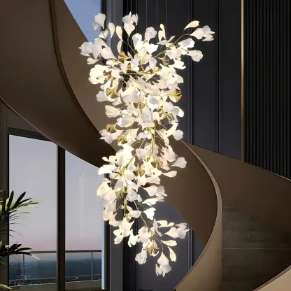 Gold Crystal Linear Glass Modern Chandelier Light Image - 1