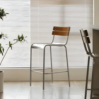 Modern Metal Frame Sleek Wood Back Stackable Bar Stool Image - 1