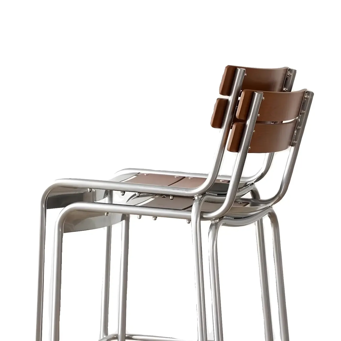 Modern Metal Frame Sleek Wood Back Stackable Bar Stool Image - 4