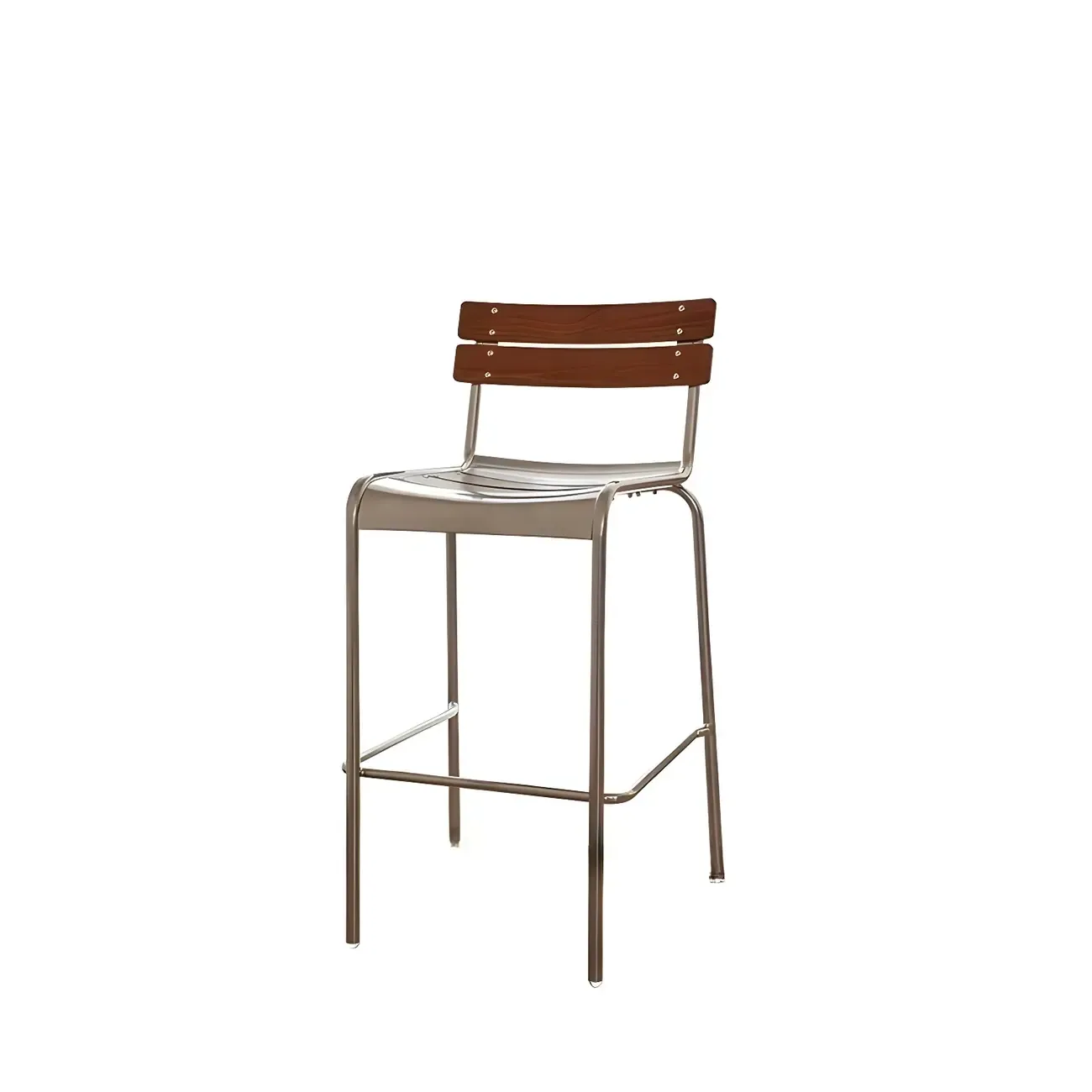 Modern Metal Frame Sleek Wood Back Stackable Bar Stool Image - 5