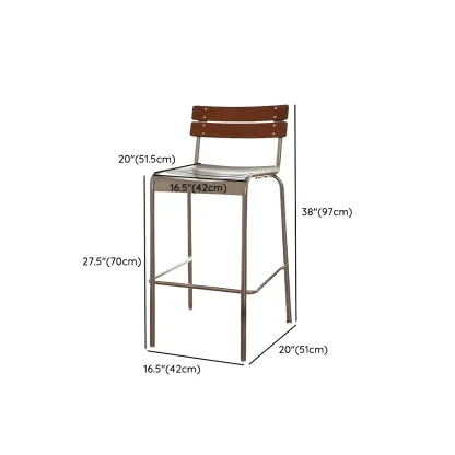 Modern Metal Frame Sleek Wood Back Stackable Bar Stool Image - 7