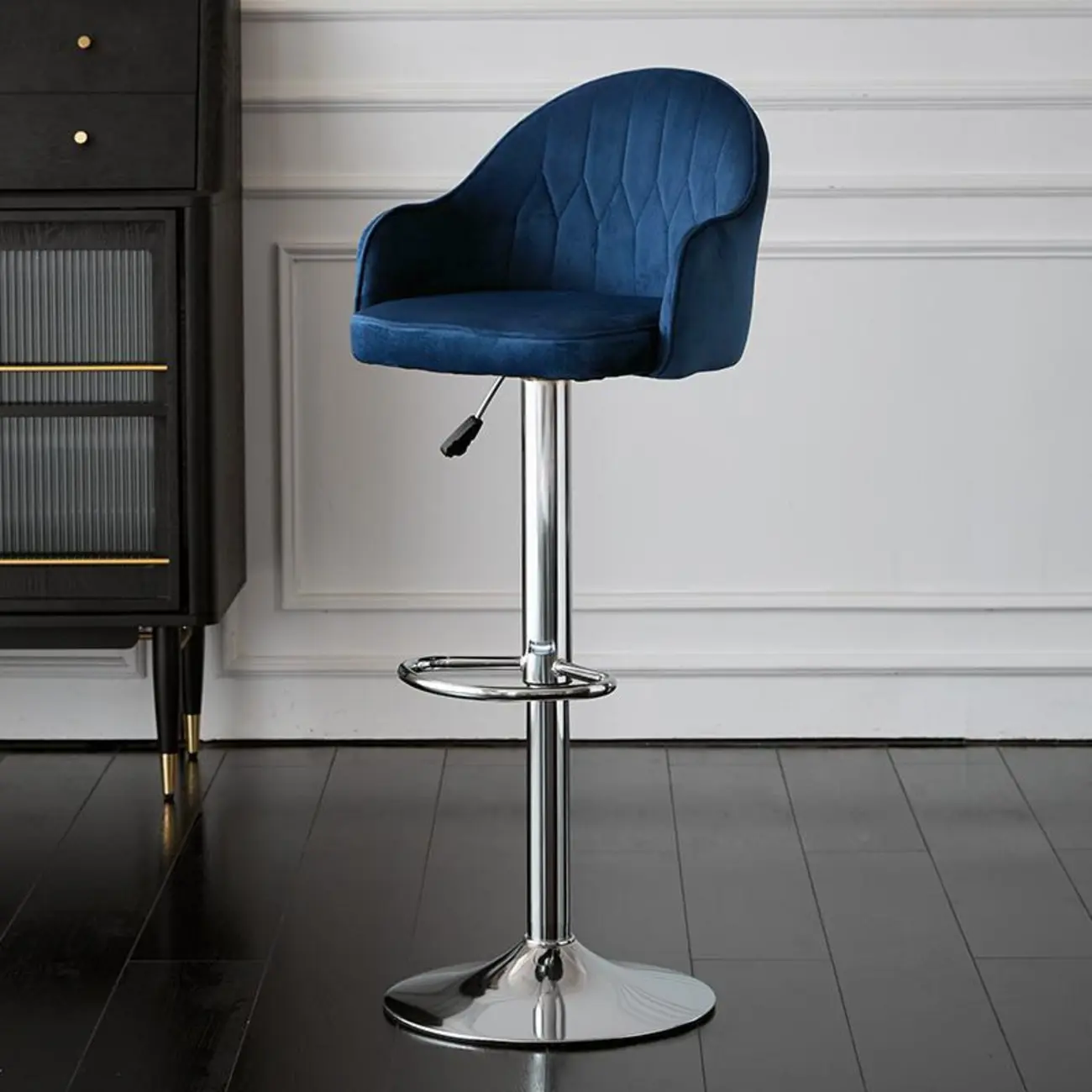 Swivel Upholstered Adjustable Height Home Armed Barstool with Metal Base | homeyfad