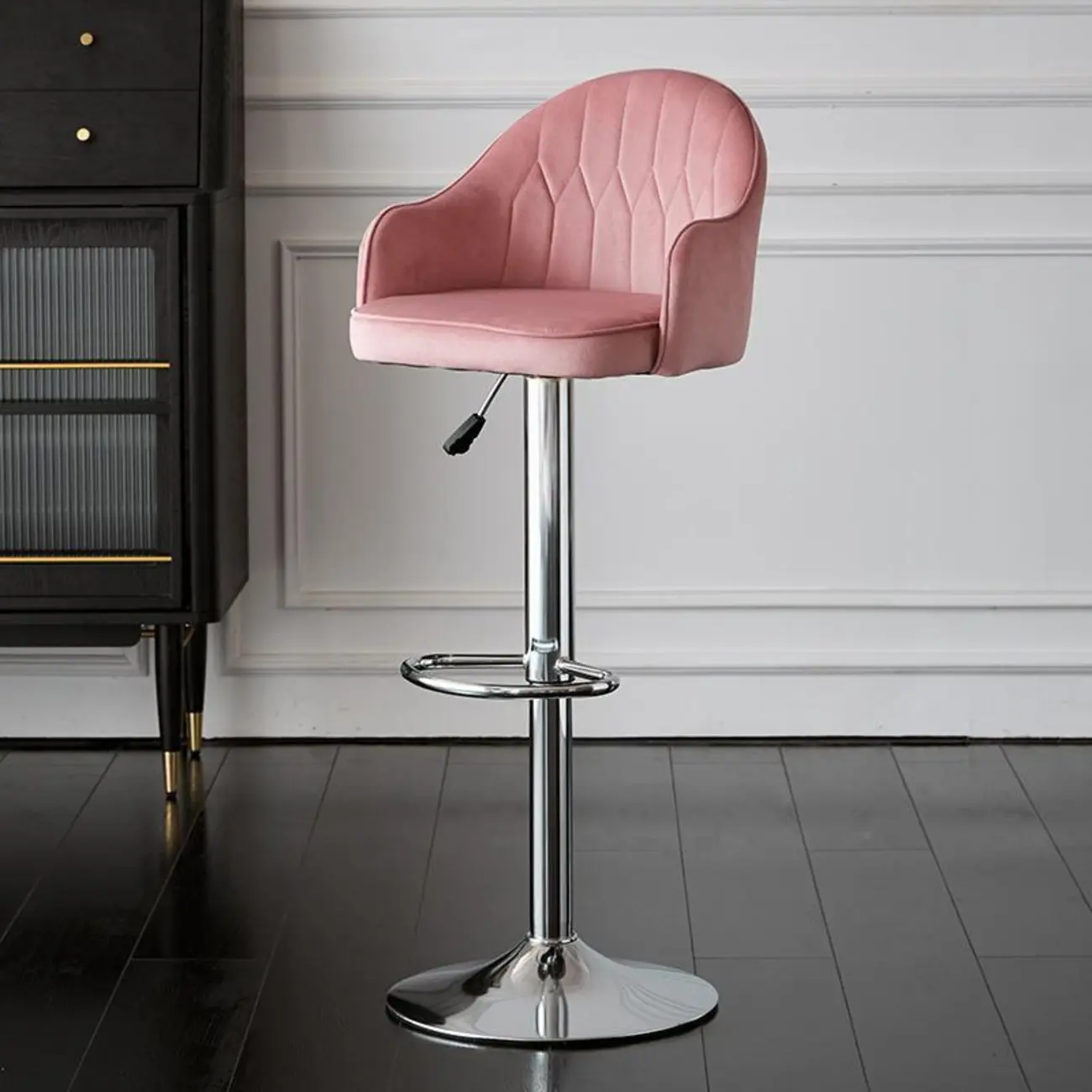 Swivel Upholstered Adjustable Height Home Armed Barstool with Metal Base | homeyfad