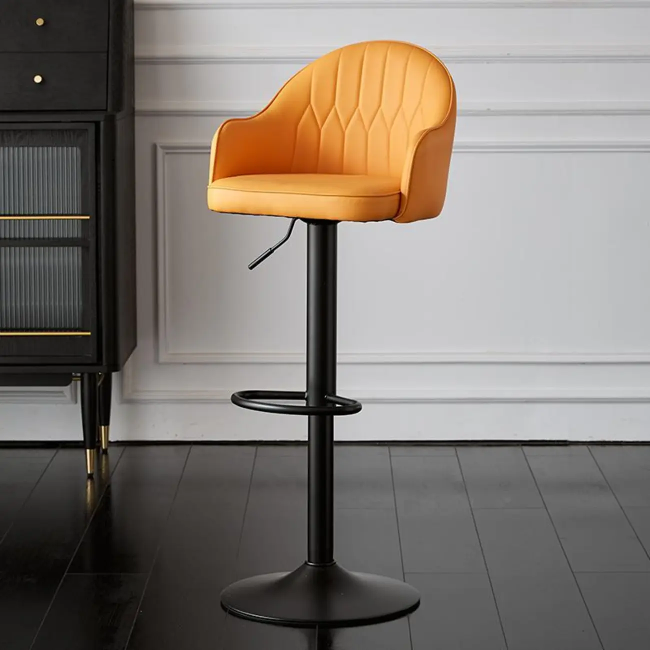 Swivel Upholstered Adjustable Height Home Armed Barstool with Metal Base | homeyfad