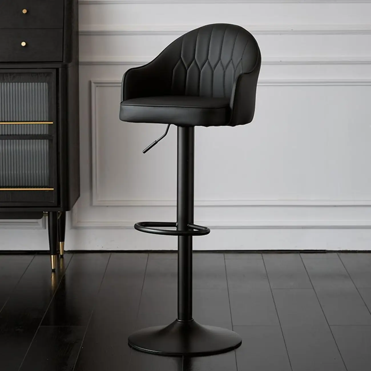 Swivel Upholstered Adjustable Height Home Armed Barstool with Metal Base | homeyfad