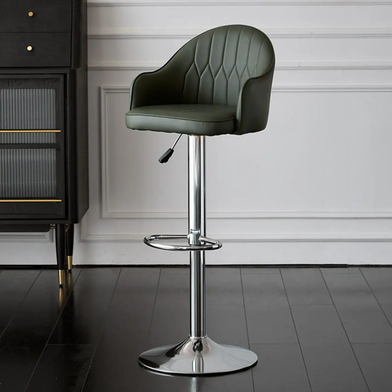 Swivel Upholstered Adjustable Height Home Armed Barstool with Metal Base | homeyfad