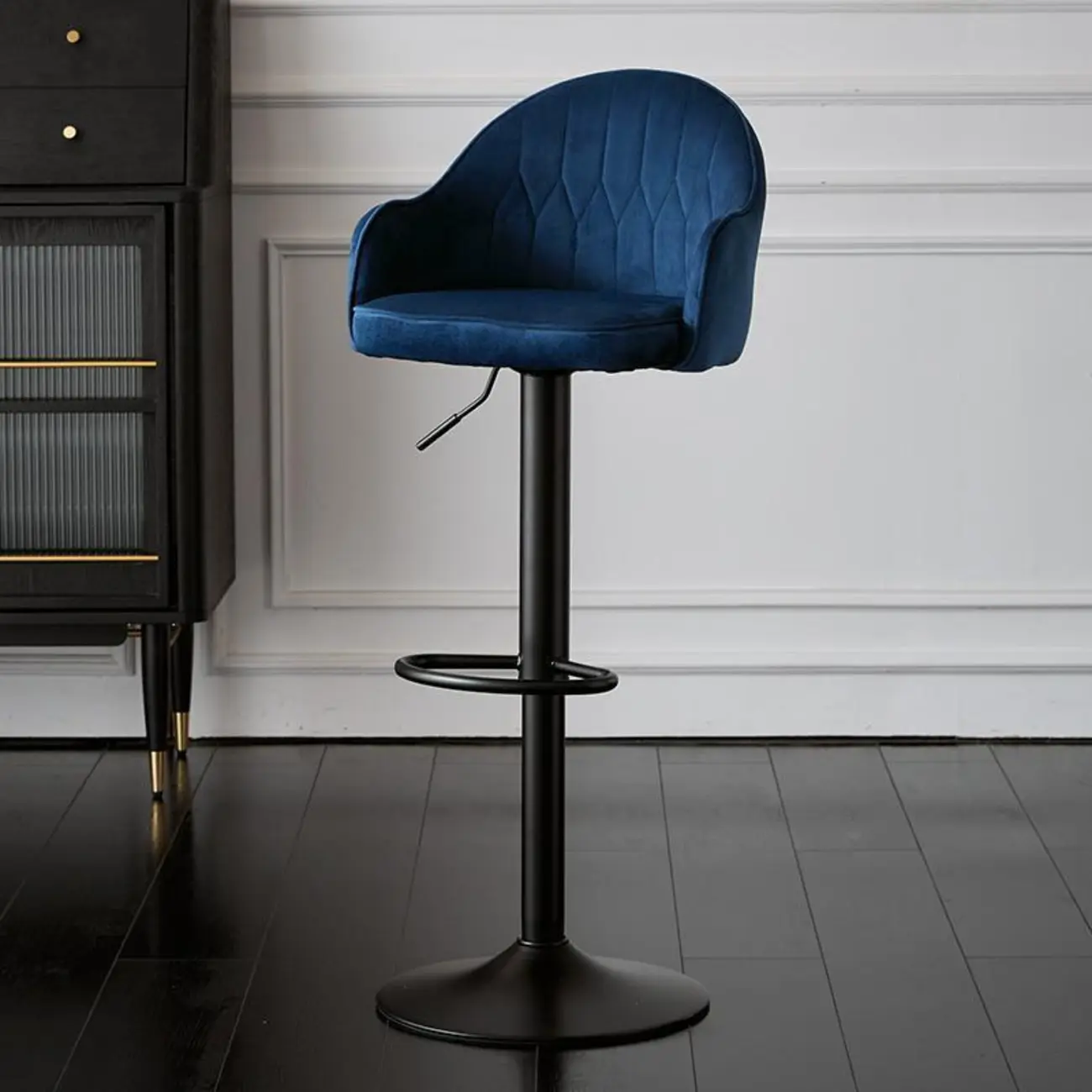 Swivel Upholstered Adjustable Height Home Armed Barstool with Metal Base | homeyfad