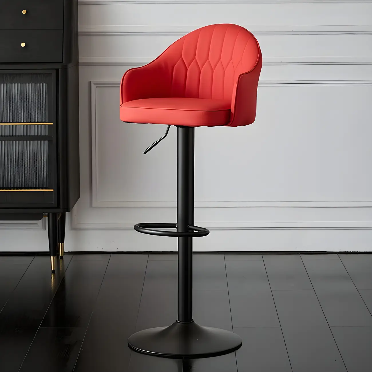 Swivel Upholstered Adjustable Height Home Armed Barstool with Metal Base | homeyfad