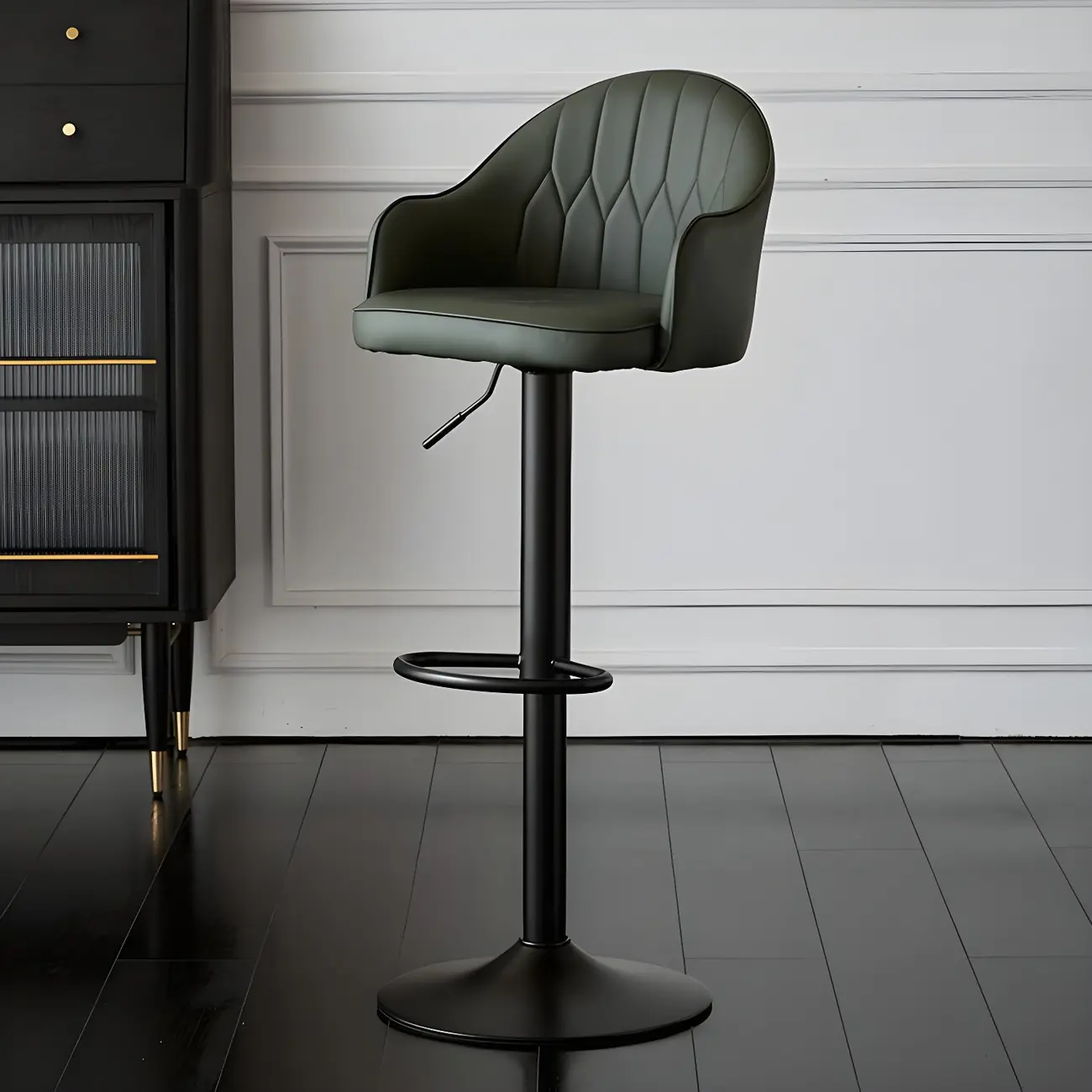 Swivel Upholstered Adjustable Height Home Armed Barstool with Metal Base | homeyfad