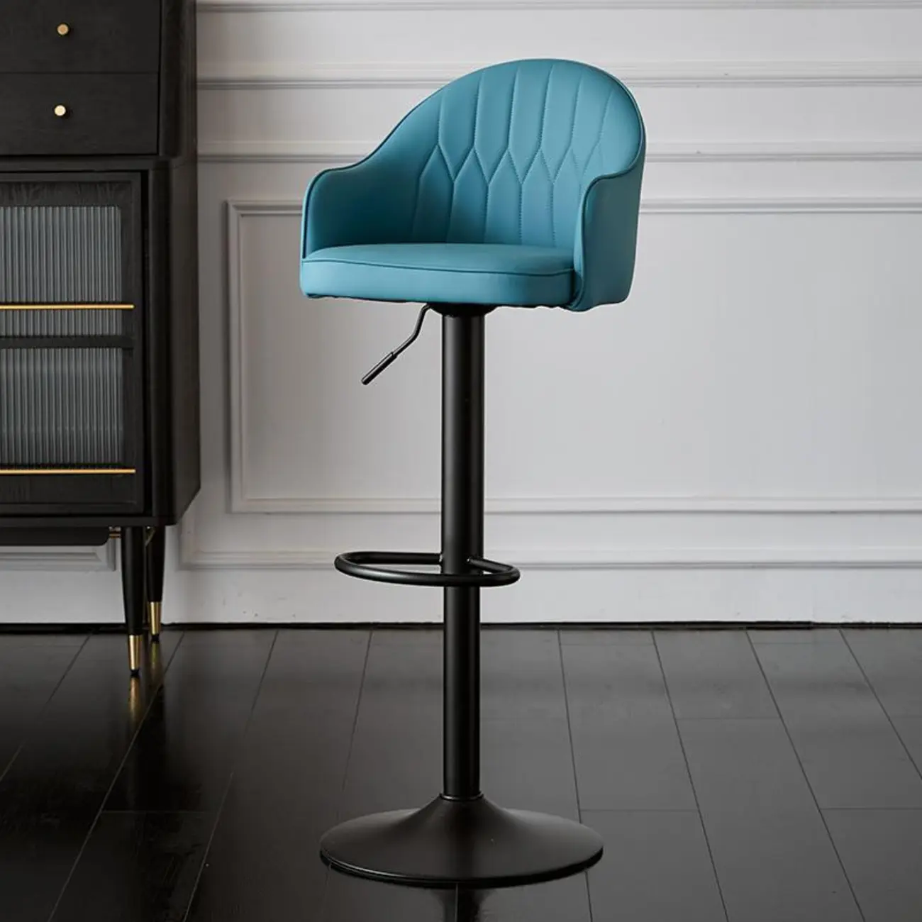 Swivel Upholstered Adjustable Height Home Armed Barstool with Metal Base | homeyfad