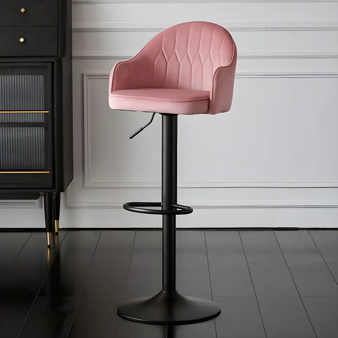 Swivel Upholstered Adjustable Height Home Armed Barstool with Metal Base | homeyfad