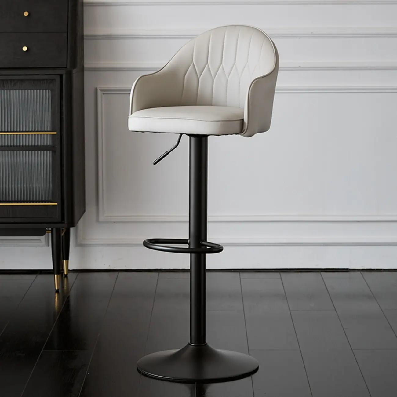 Swivel Upholstered Adjustable Height Home Armed Barstool with Metal Base | homeyfad